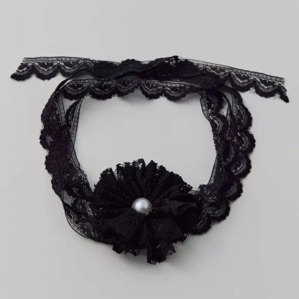 🆕 Urban Outfitters Black Sheer Lace Rosette Adjustable Wrap Choker Necklace